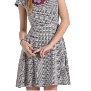 Anthropologie Maeve Jacquard Circle-Skirt Dress Black/White fit & flare mini med